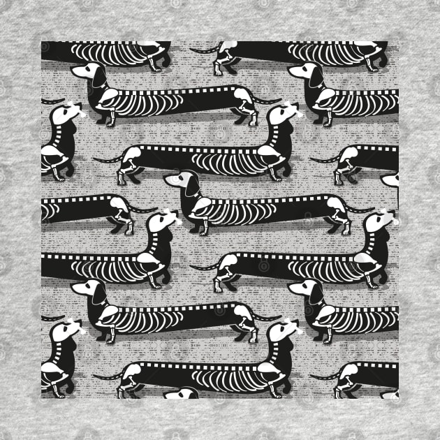 Spooktacular long dachshunds skeleton // pattern // light grey background skeleton dogs by SelmaCardoso